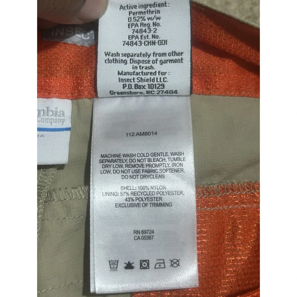 Columbia Pants Men's 38 Beige‎ Lightweight Nylon Insect Blocker Hiking Camping